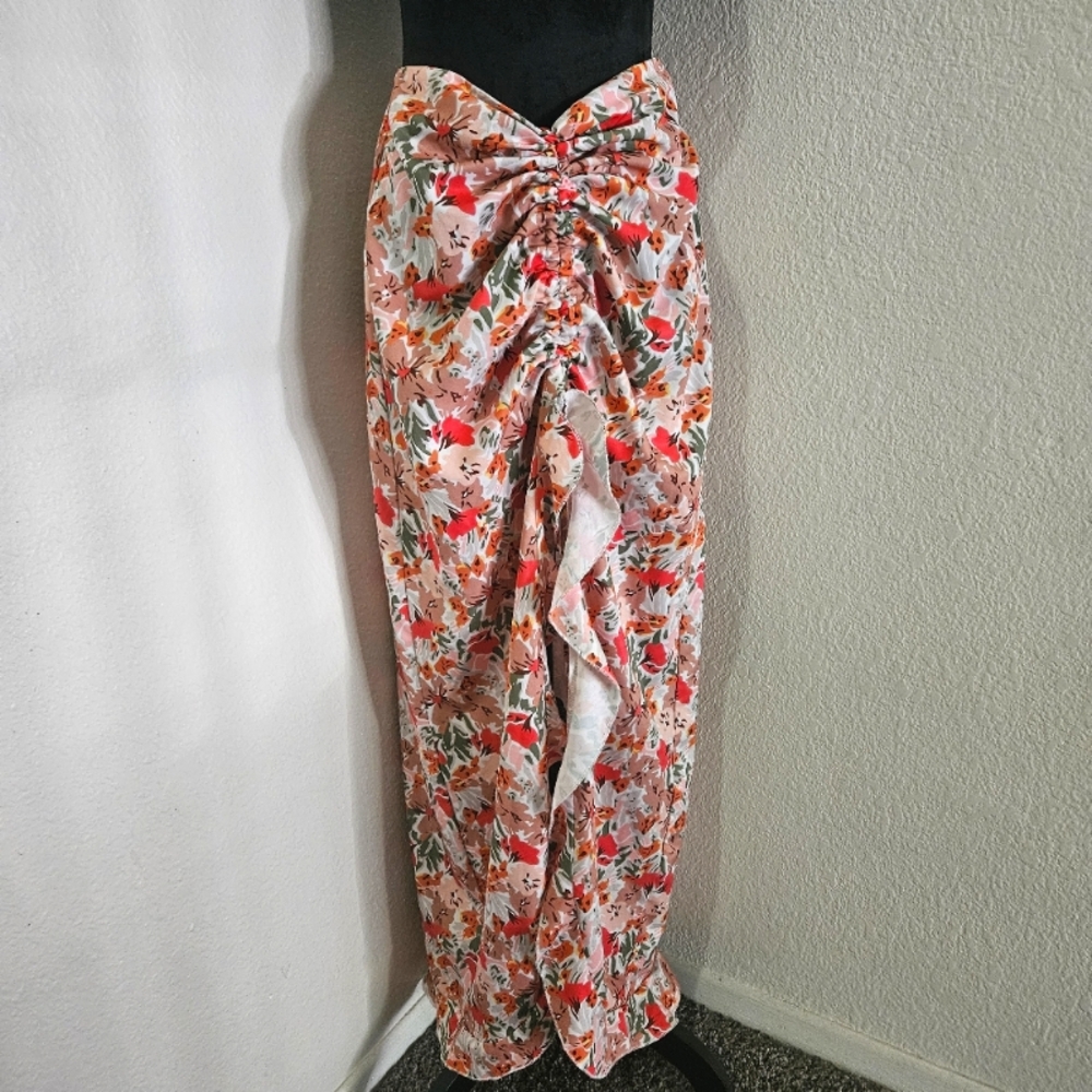 Floral Maxi Skirt with Red and Green Accents